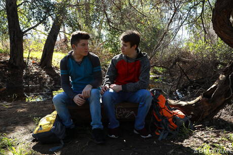 Hot american guys young Drake Von and young boy Adam Awbride sucking and fucking each other outside