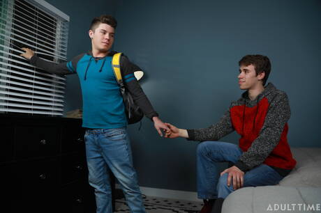 Hot american guys young Drake Von and young boy Adam Awbride sucking and fucking each other outside