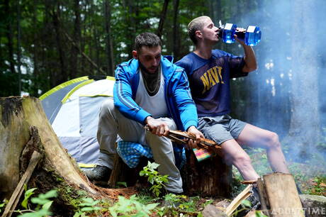 Jerk Buddies: Canadian superstud Skyy Knox and canadian strong bull Tony Dangelo fuck ass after sucking dick outdoor