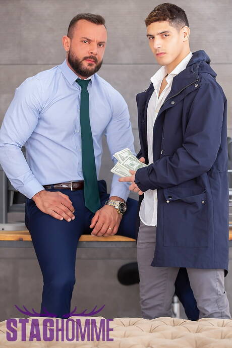 Latin muscular Bastian Karim and portuguese gay bear Sir Peter have a good anal sex