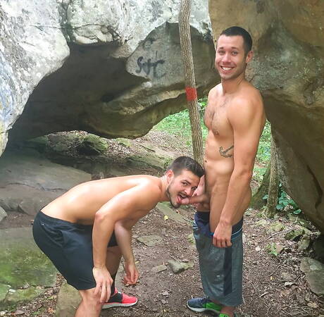 Beefcake Cash Lockhart and muscular Kyle Steele fuck ass after sucking cock outdoor