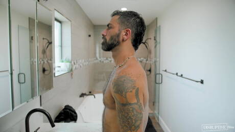 Two american boys mature bear Cole Connor and hairy stud Adam Ramzi have a hot couple scene in bathroom