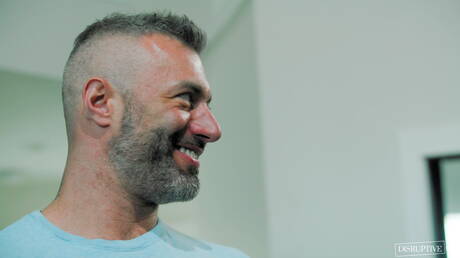 Two american boys mature bear Cole Connor and hairy stud Adam Ramzi have a hot couple scene in bathroom