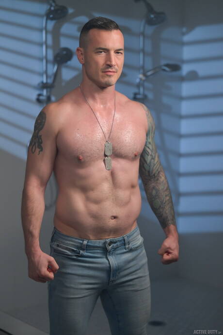 Active Duty: Strongman Derek Kage and superstud Ryan Rush banged each other in shower