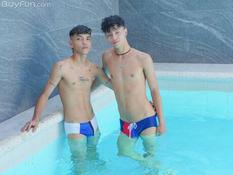 Beautiful boy Sebastian Jed and pretty boy Slim Rich have a good sex at the pool
