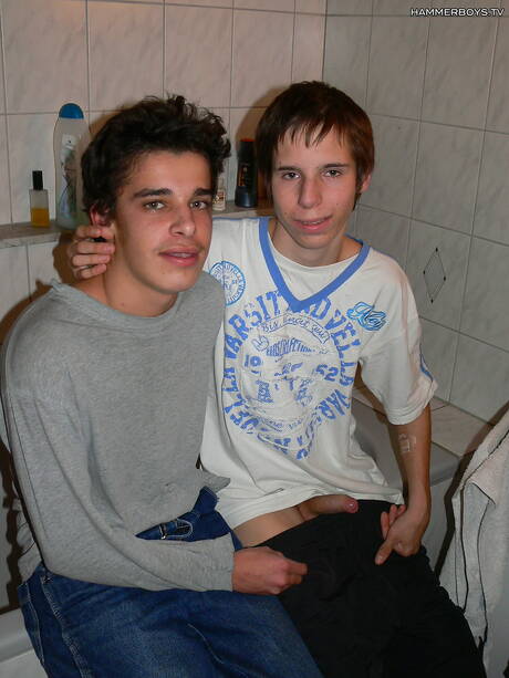 Der junge Kerl Denis Rakay und der heiße Twink Richard Koole haben einen guten Oralsex im Badezimmer