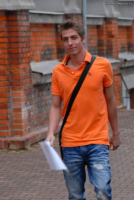 Attractive dude Dan Trojan and sensual boy Mark Andreas have a good oral sex outdoor