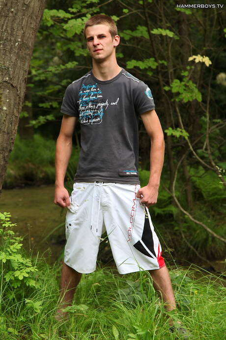 Young dude Denis Surovcik shows a perfect body outside