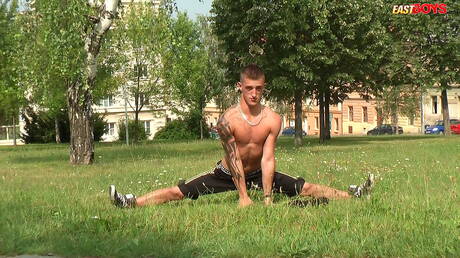 Beefcake Joseph Mercury and beefcake Roberto Mercury posing naked outdoor