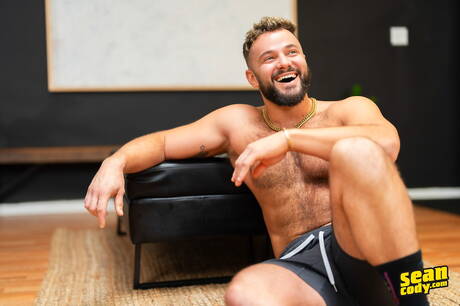 Sensual guy Hayden Harding and sexy dude Xander Larsen posing nude and showing tight butt