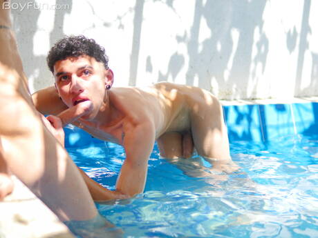 Young Arty Alan and hot twink Xander Gomez in hot homosexual scene at pool