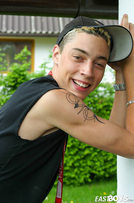 Pretty boy Volodej teasing his cock outdoor