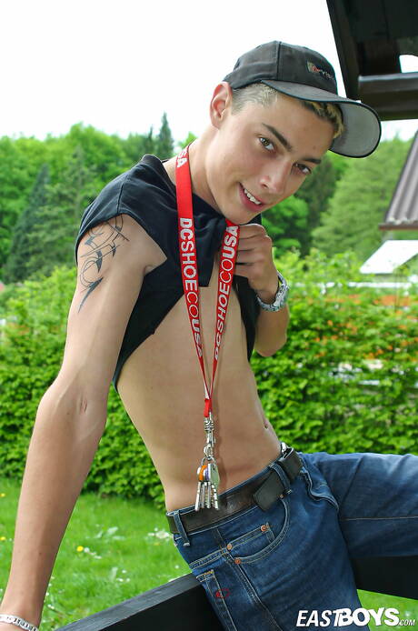 Pretty boy Volodej teasing his cock outdoor