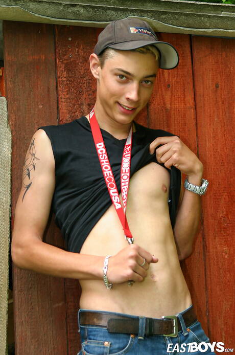 Pretty boy Volodej teasing his cock outdoor