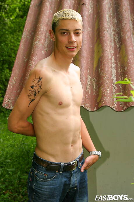 Pretty boy Volodej teasing his cock outdoor