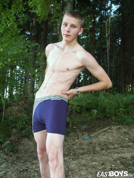 Young dude Milovan undressing and showing tight ass outdoor