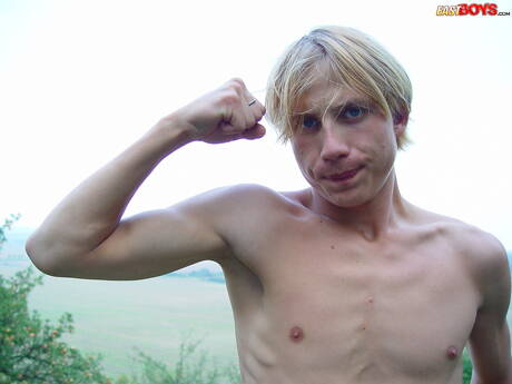 Young boy Julian posing naked and showing tight ass outdoor