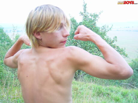 Young boy Julian posing naked and showing tight ass outdoor