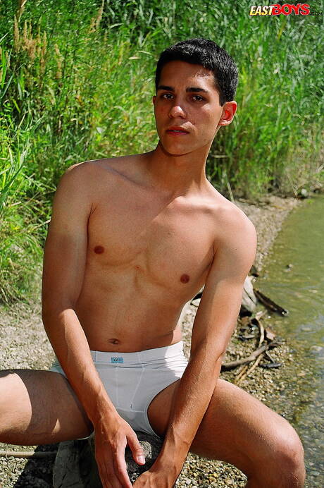 Beautiful boy Peter posing nude and showing tight butt after beach walking