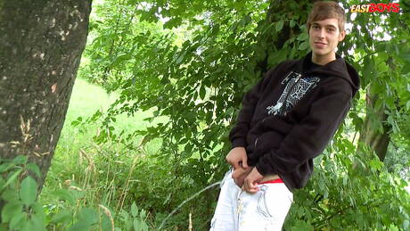 East Boys: Young dude Brad take off his clothes outside