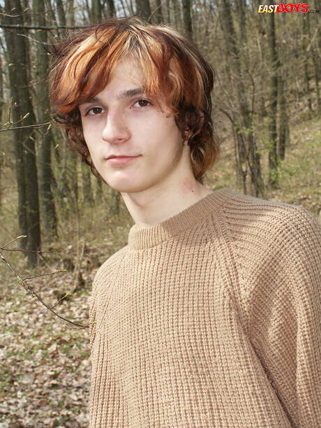 Young boy Samek playing with cock outdoor