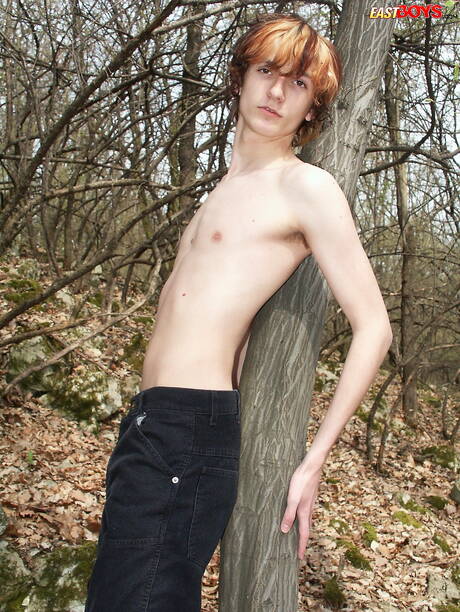 Young boy Samek playing with cock outdoor