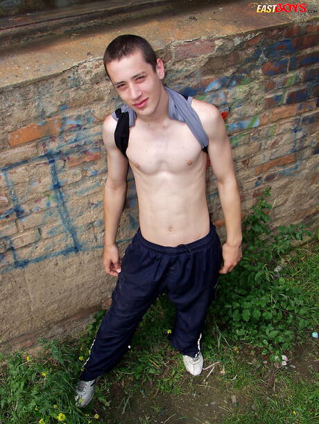 Beautiful boy Erik playing with cock outdoor