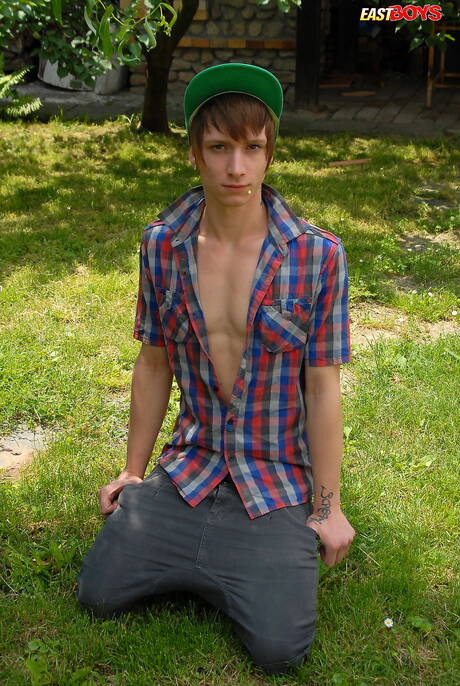 Young boy Layne undressing and showing hot ass outside