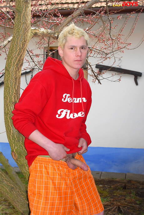 Hot twink James Moore undressing outdoor