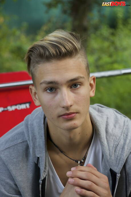 Beautiful boy Stefan Hiatt posing nude outside