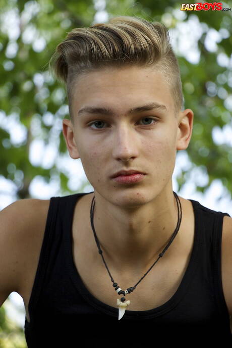 Beautiful boy Stefan Hiatt posing nude outside