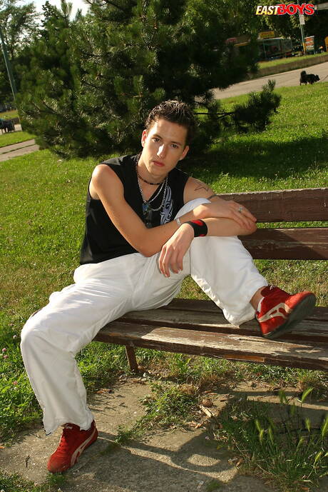 Hot twink Faron get naked and showing tight ass outside