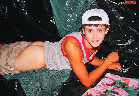 Young boy Benjamin jerking with sex toy